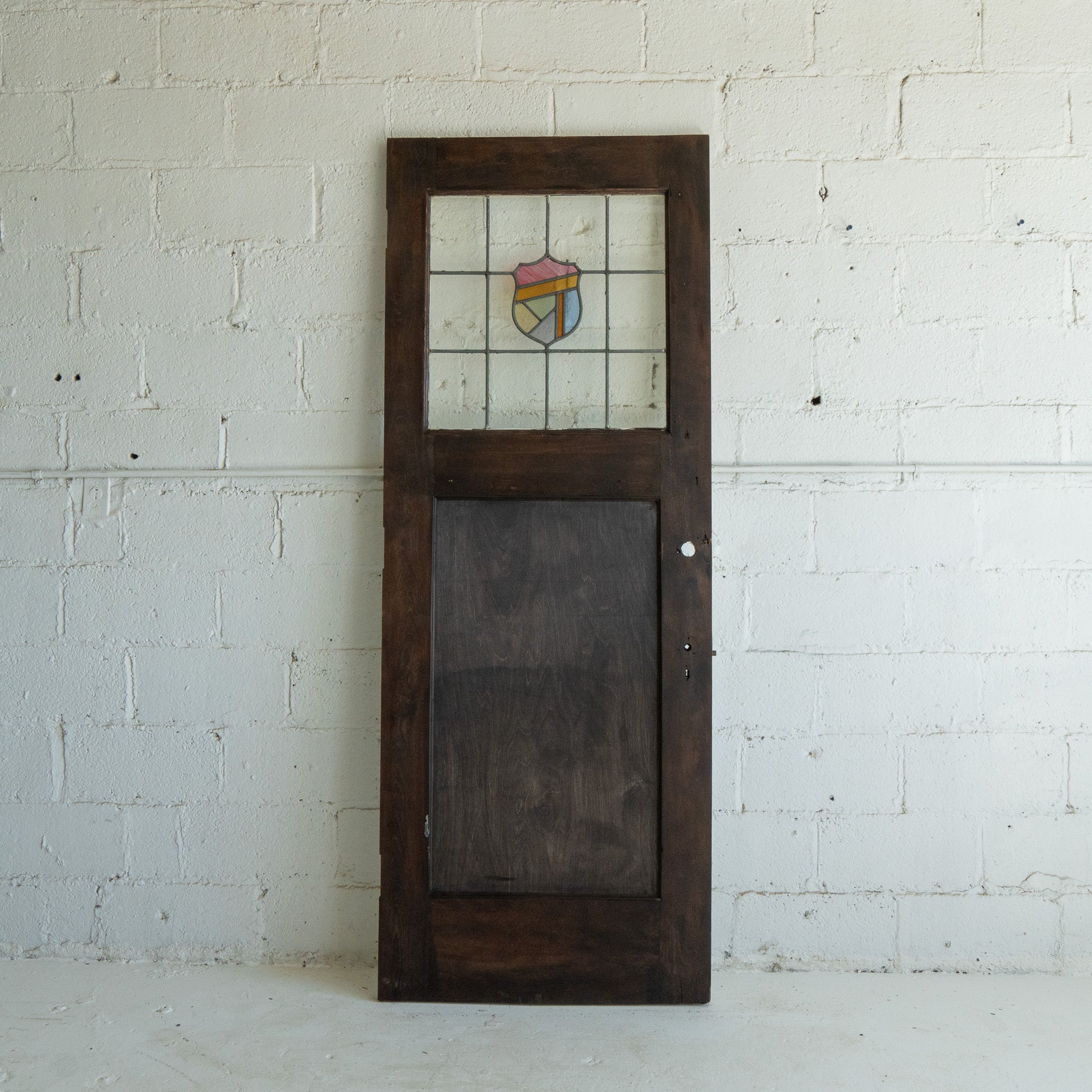 Salvaged Wood door with Stained Glass Window