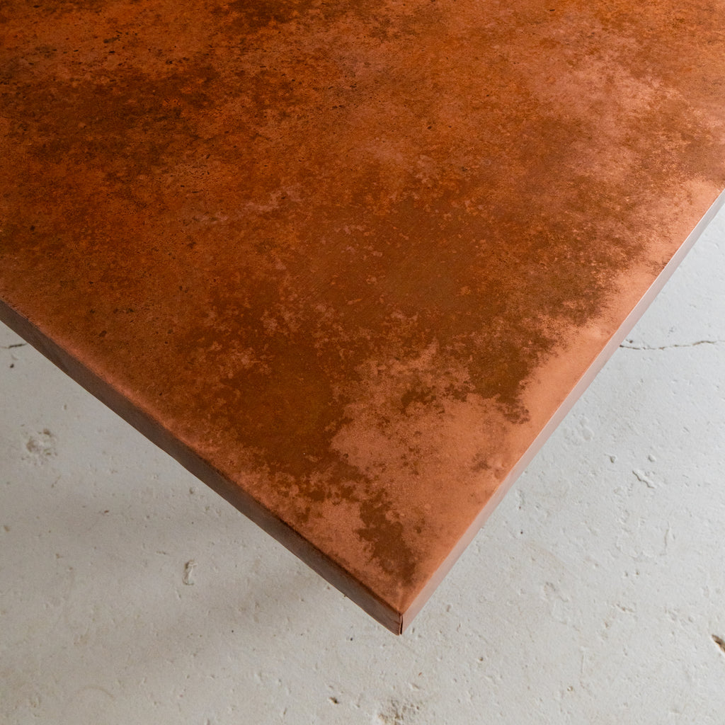 copper dining table top view reclaimed plywood