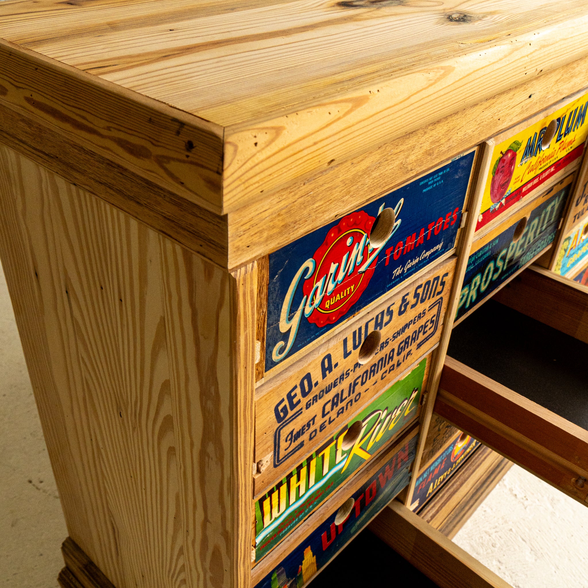 fruit crate apothecary cabinet 2 detail view reclaimed wood