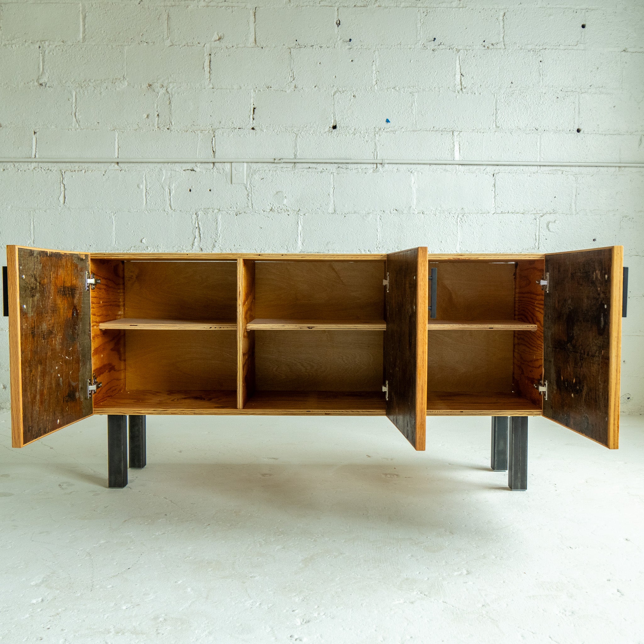 Hamm's credenza 2 inside view reclaimed wood