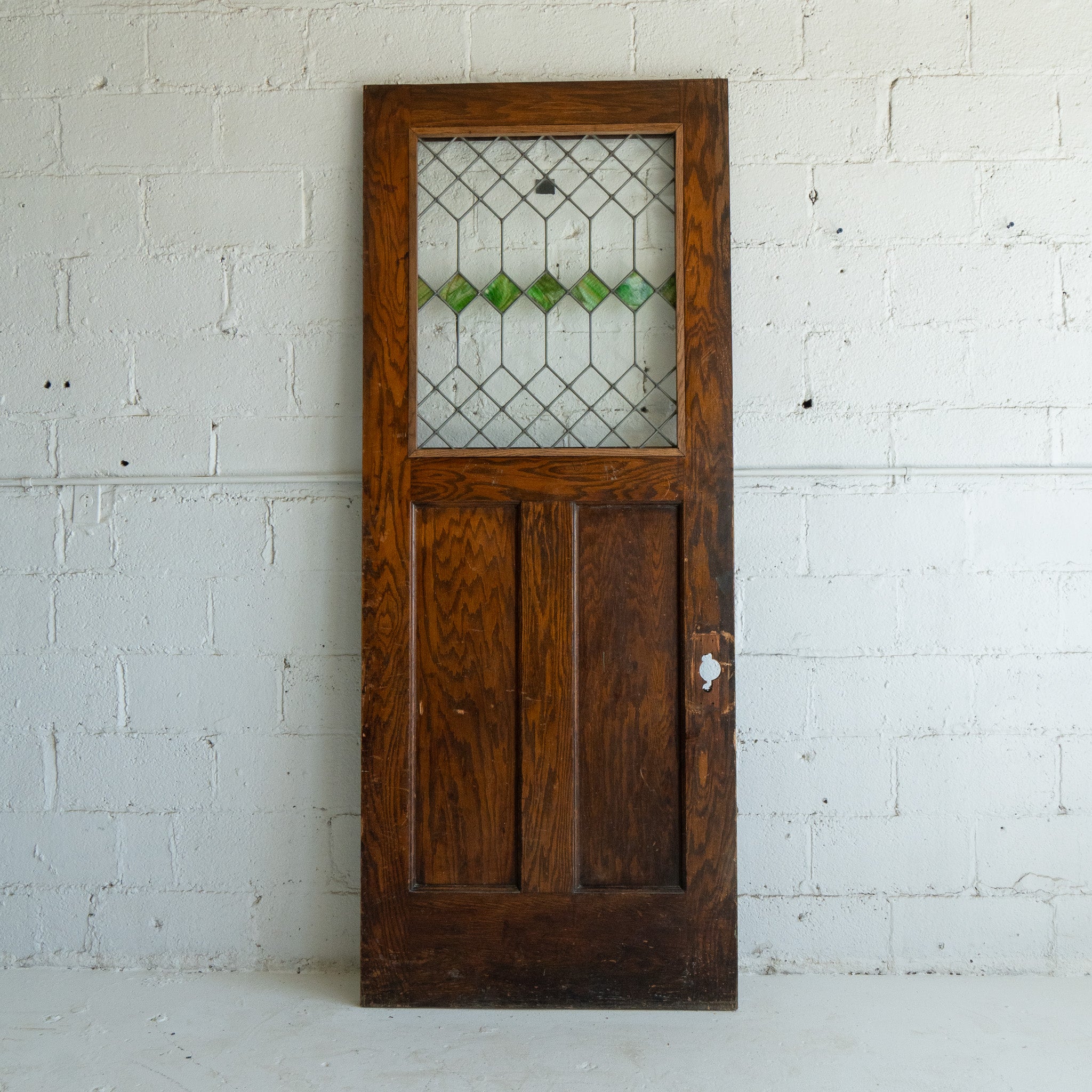Salvaged Oak door with Stained Glass