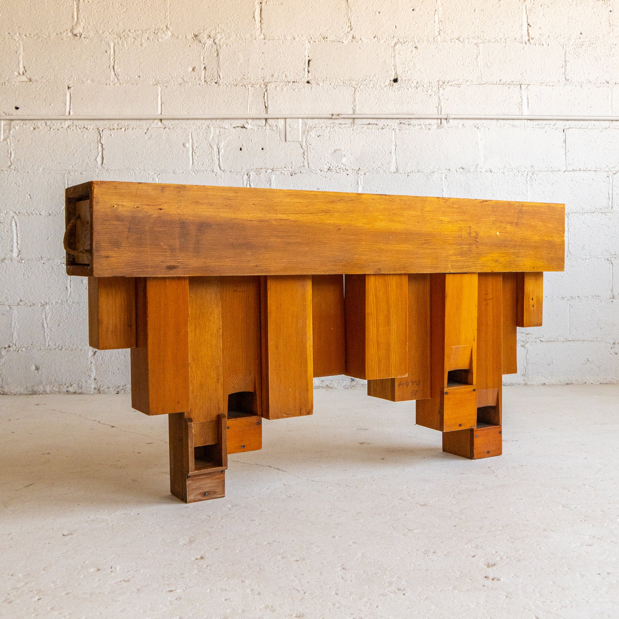 pipe organ entry table 5 full view reclaimed wood pine
