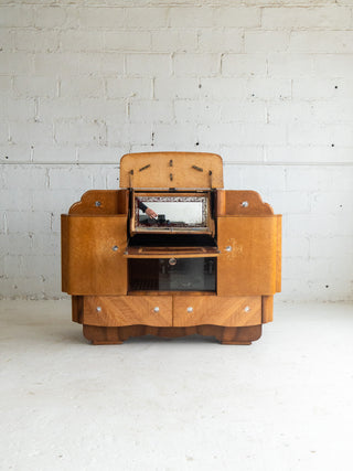1930's Art Deco Maple Burl Bar