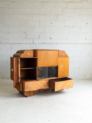1930's Art Deco Maple Burl Bar