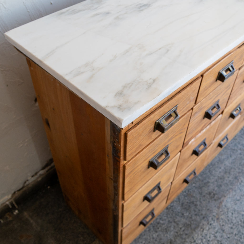 reclaimed apothecary cabinet oak top view