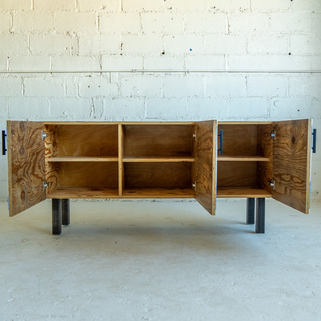 Blue lotto credenza 2 inside view reclaimed wood