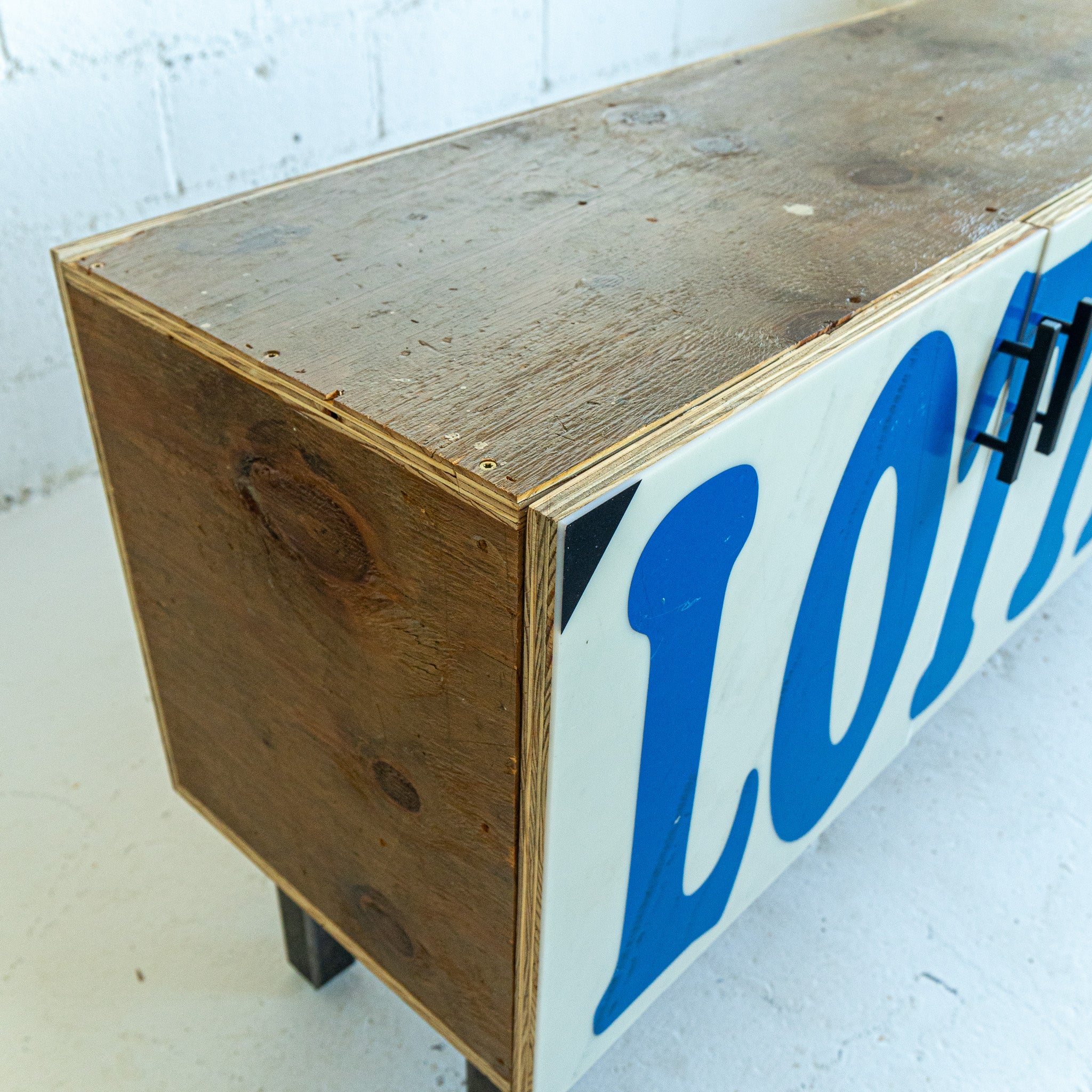 Blue lotto credenza 2 top view reclaimed