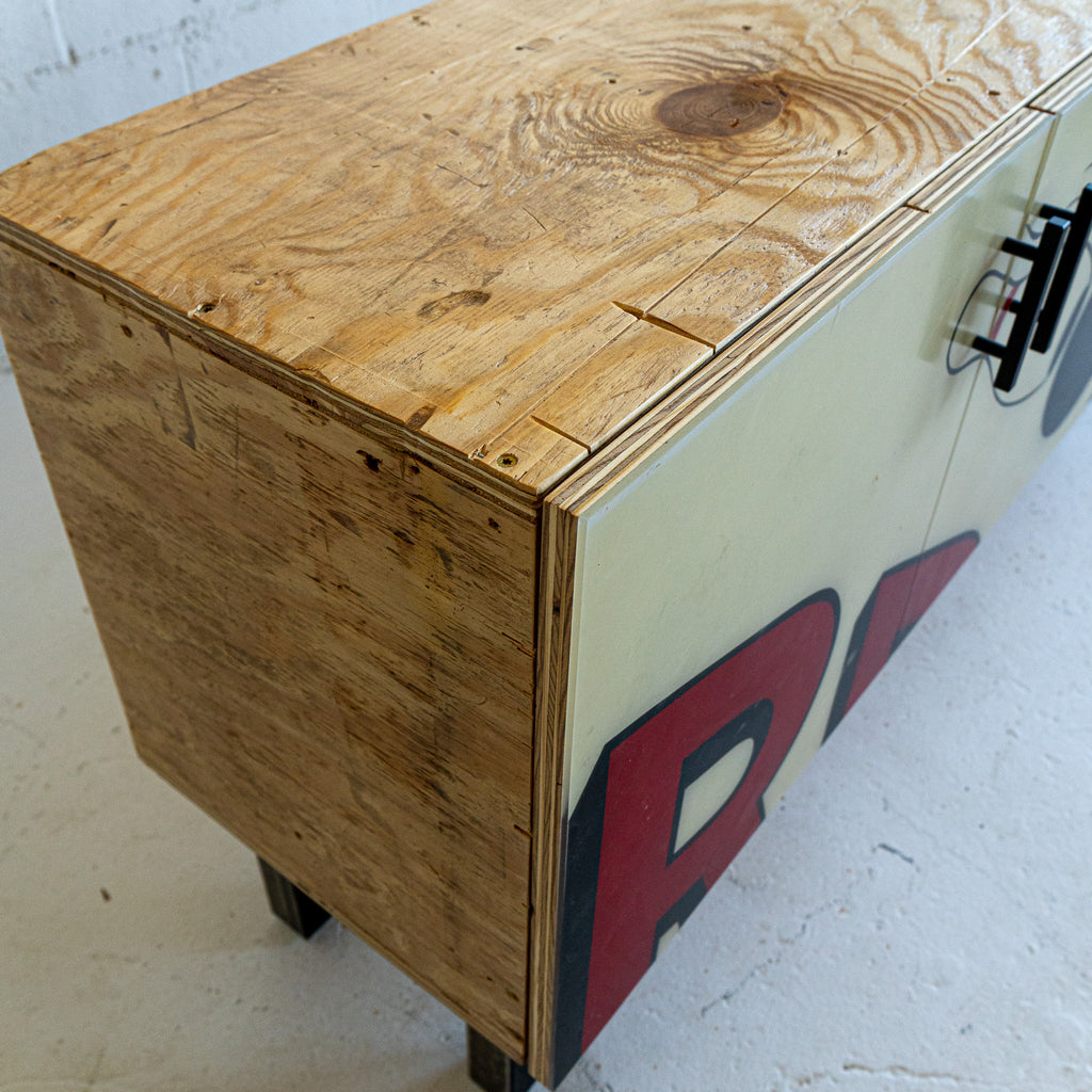 bowling credenza top view reclaimed wood
