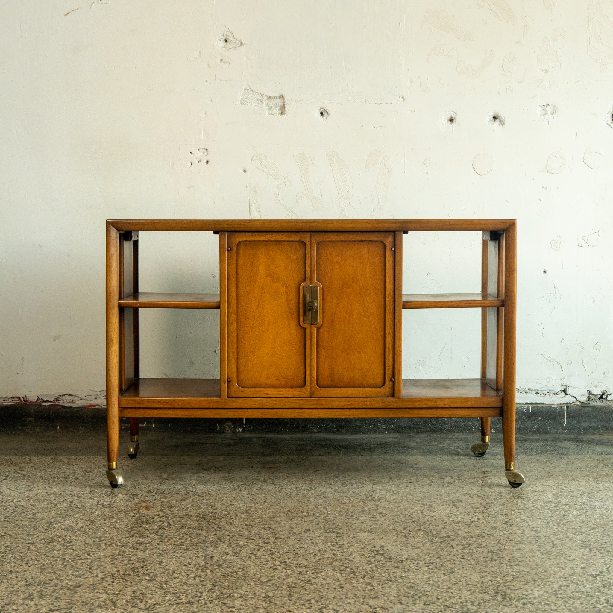 MCM walnut and travertine credenza