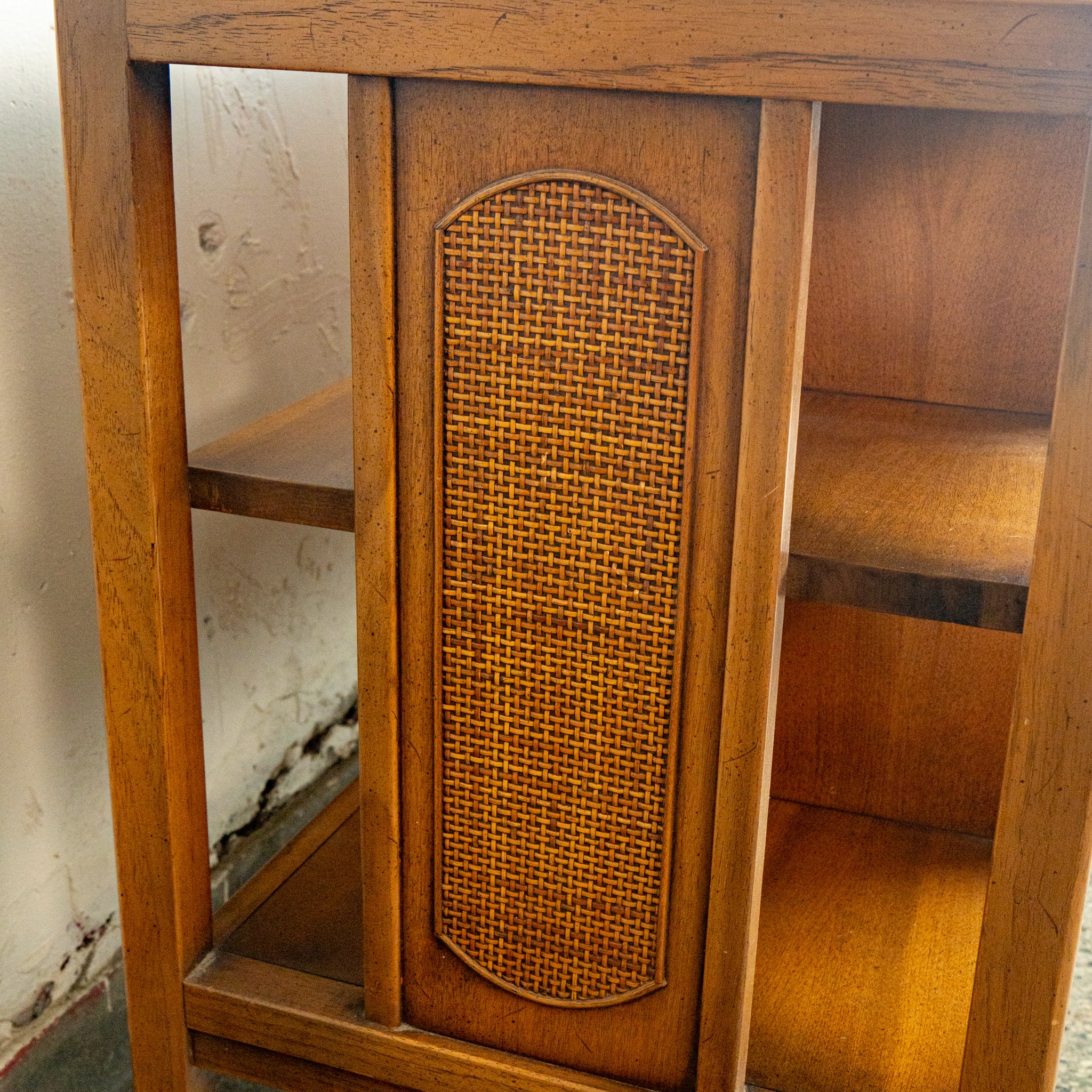 MCM walnut and travertine credenza