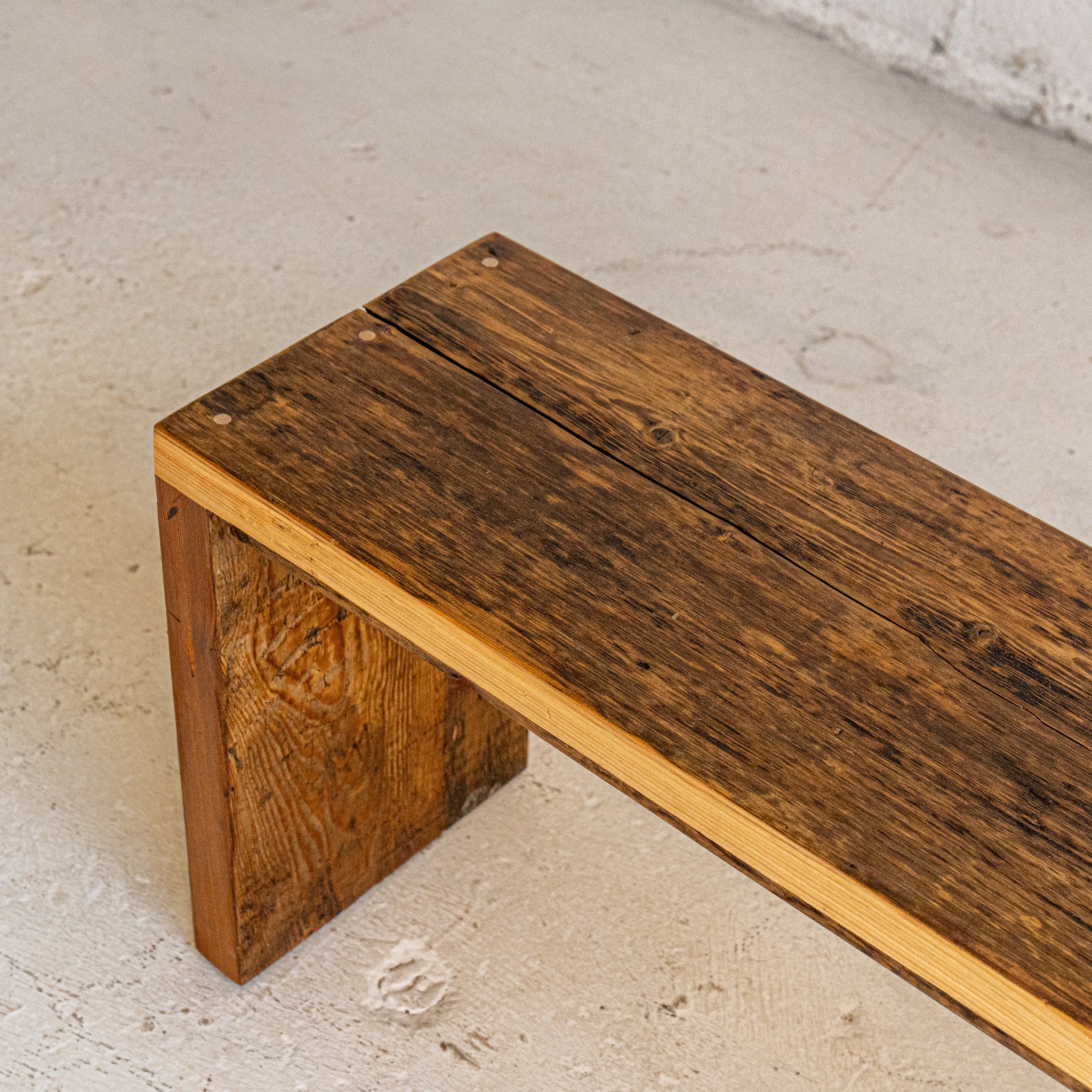 Ella Bench top view reclaimed wood