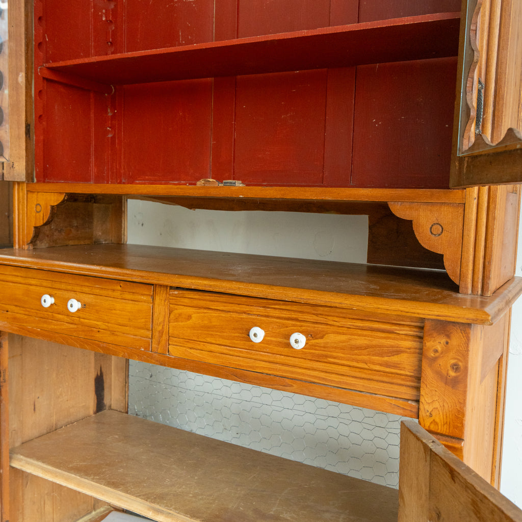 antique gingerbread hutch up close detail view reclaimed wood