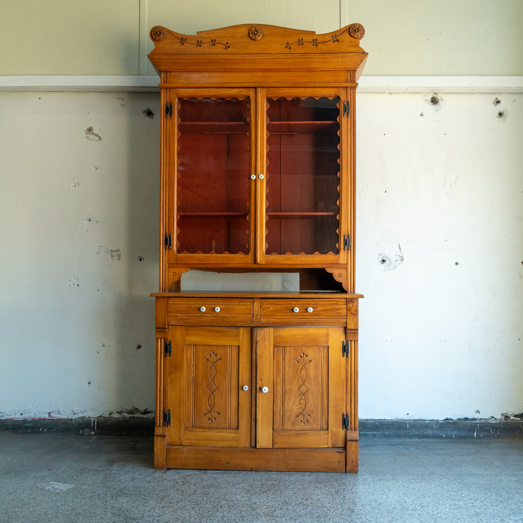 Antique Gingerbread Hutch front view reclaimed wood 