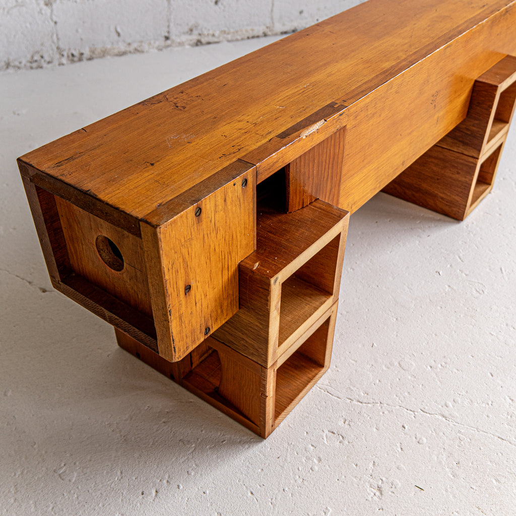 pipe organ bench 1 side and close up view reclaimed wood