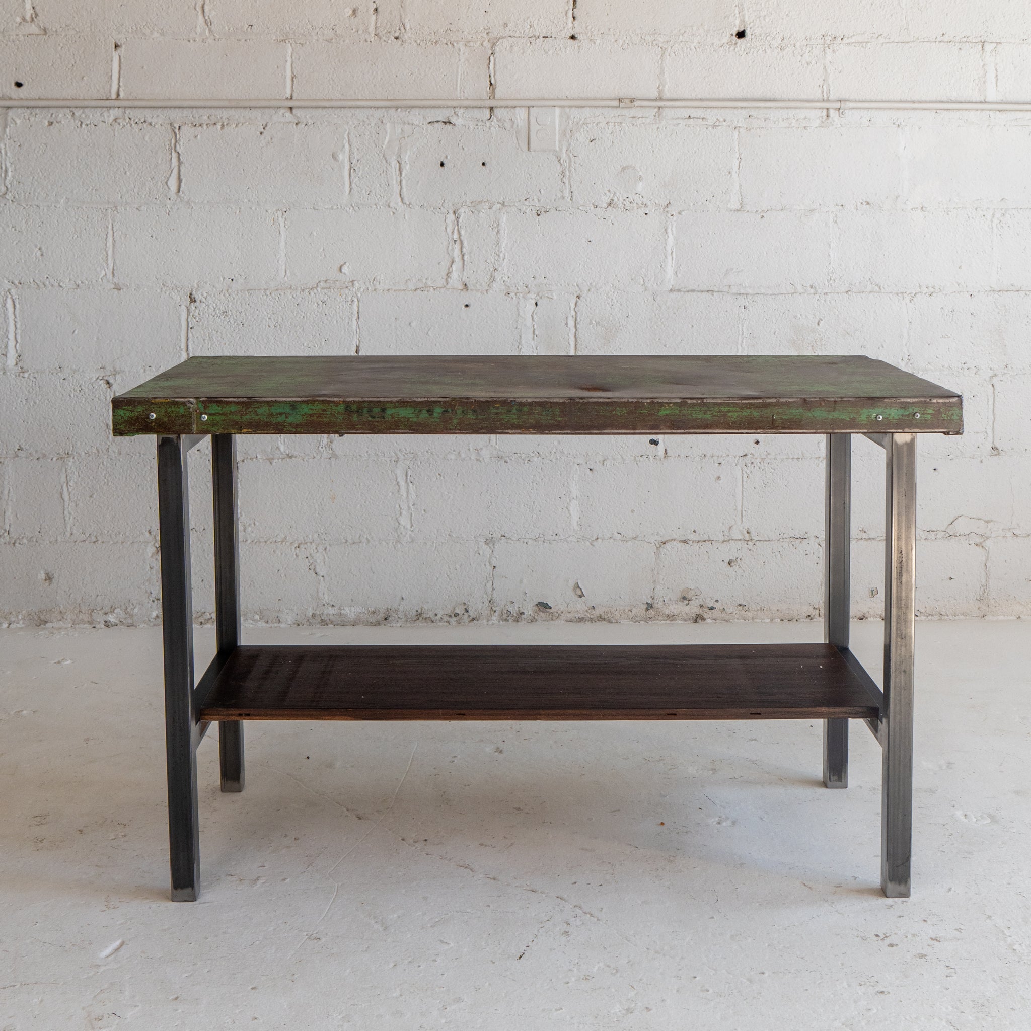 Salvaged Green Metal Cart Table