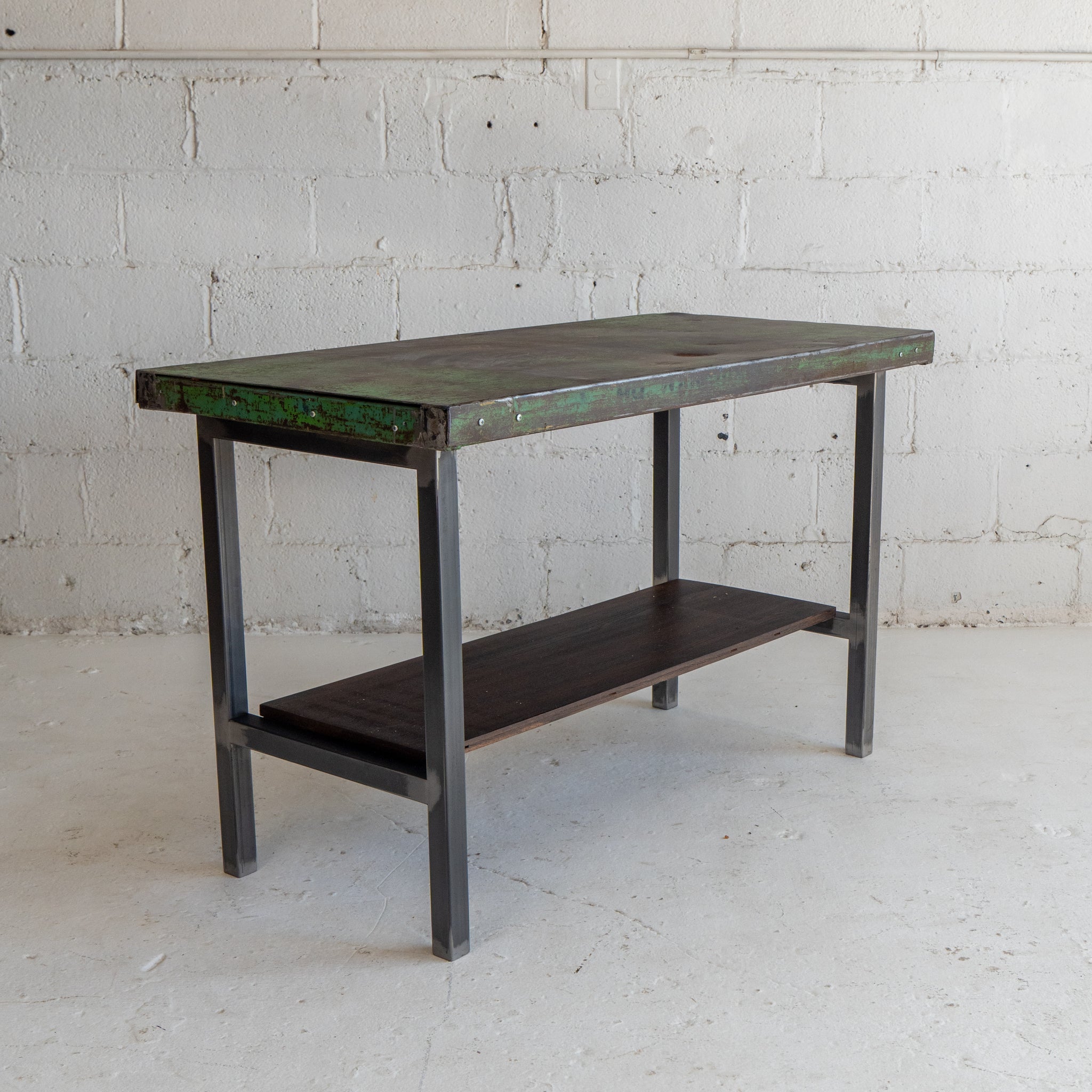 Salvaged Green Metal Cart Table