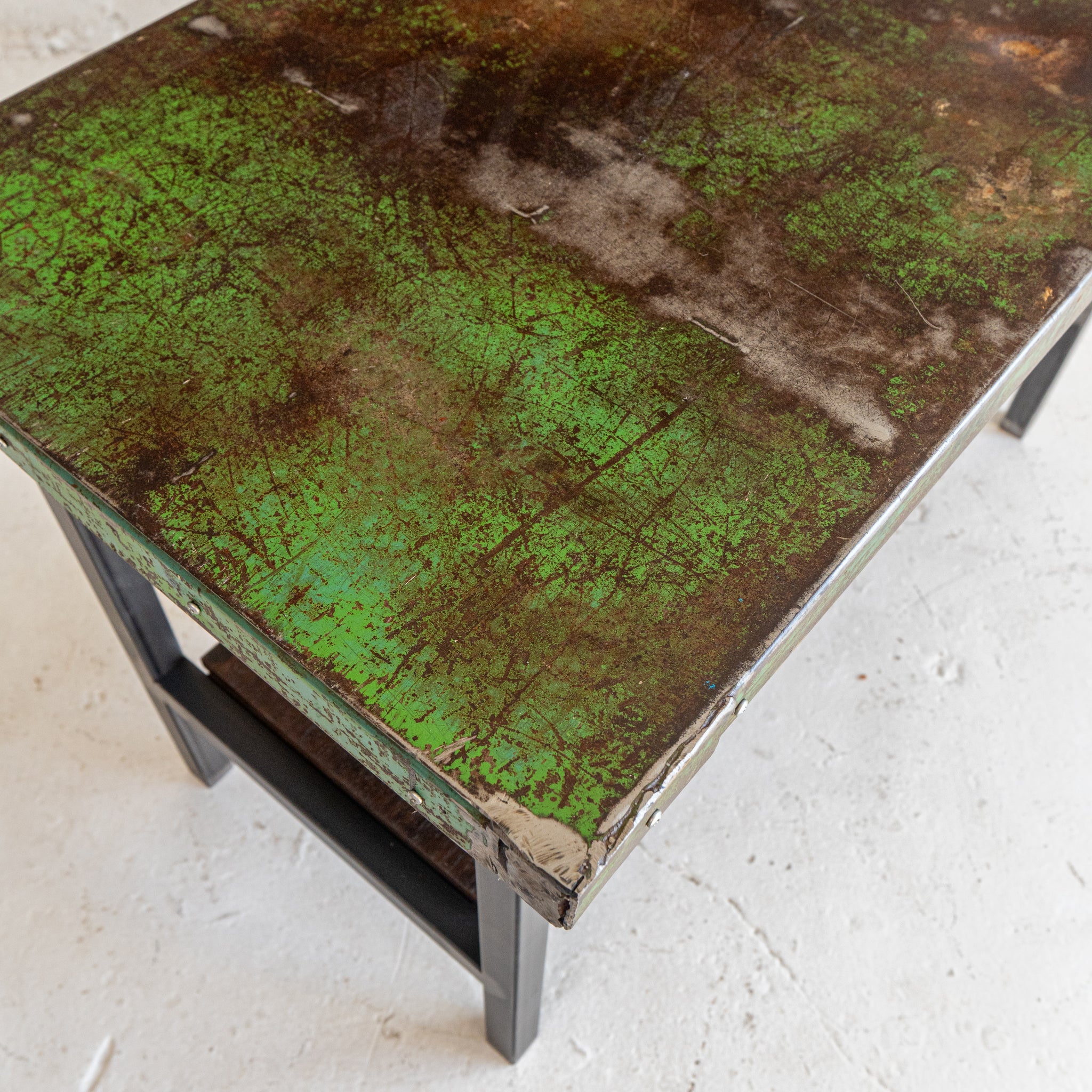 Salvaged Green Metal Cart Table