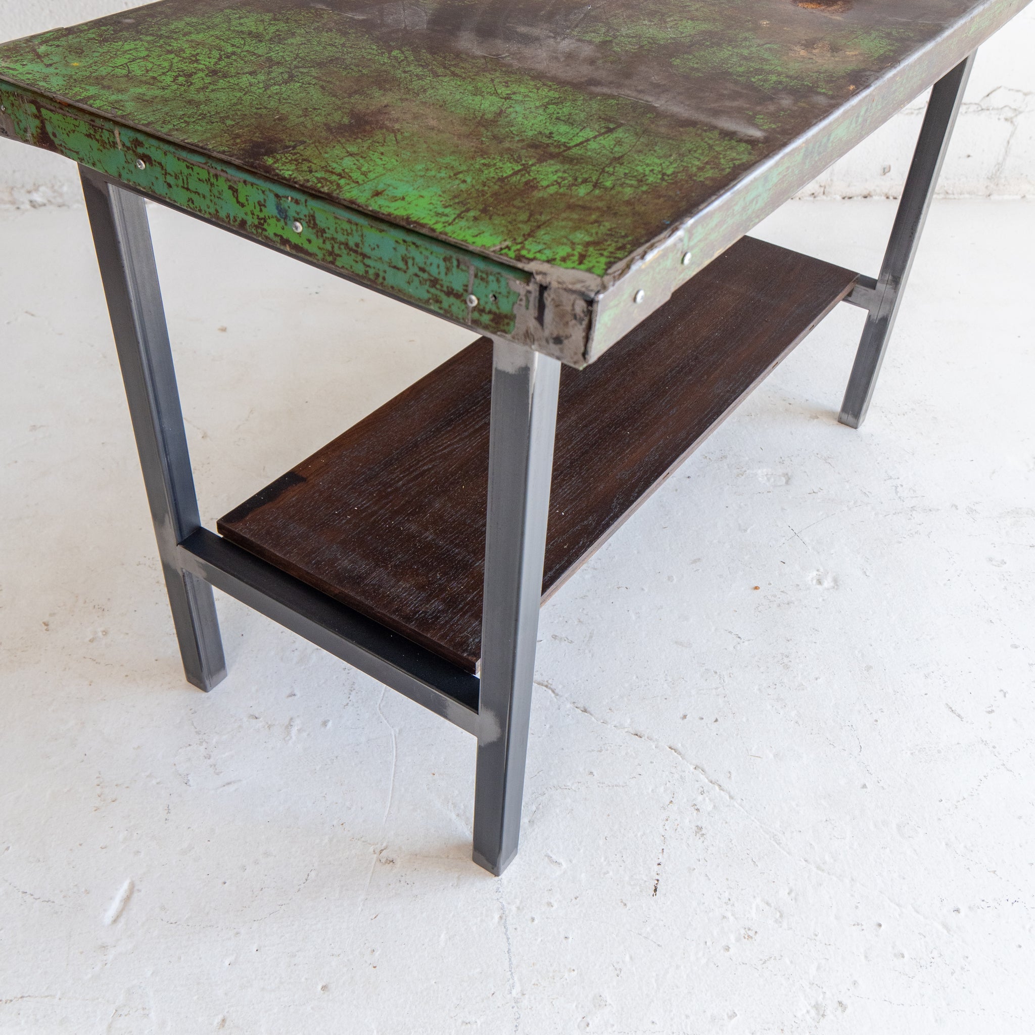 Salvaged Green Metal Cart Table