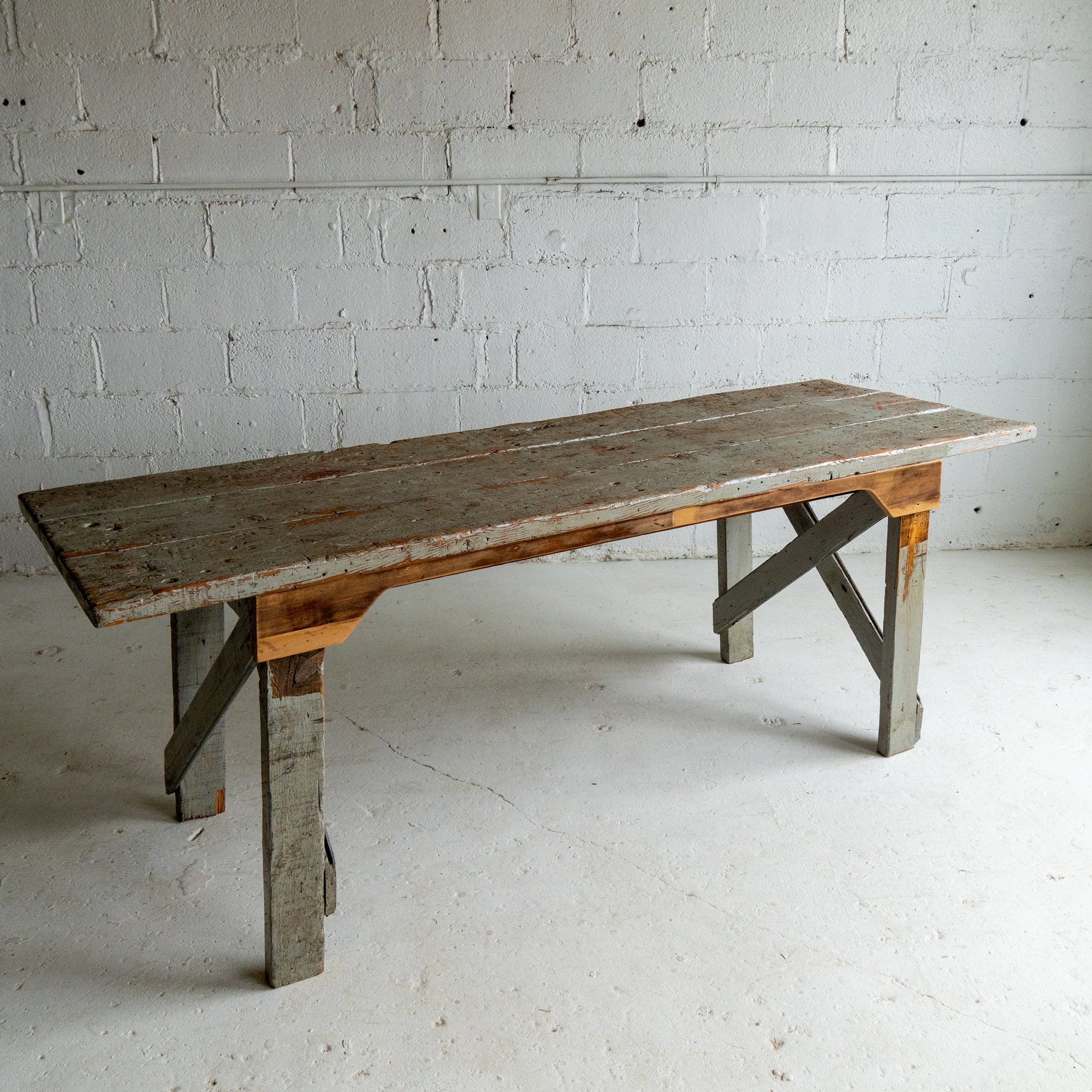 vintage work table dining table full view