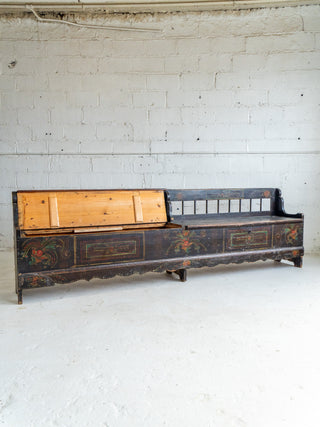 Hand Painted Antique Pine European Bench