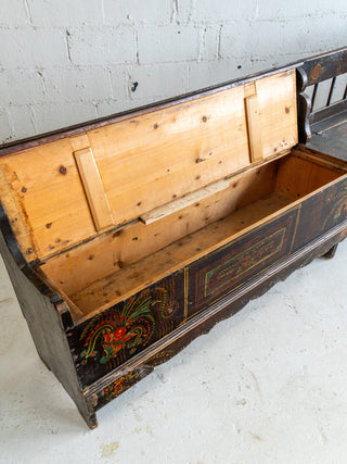 Hand Painted Antique Pine European Bench