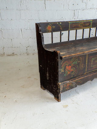 Hand Painted Antique Pine European Bench