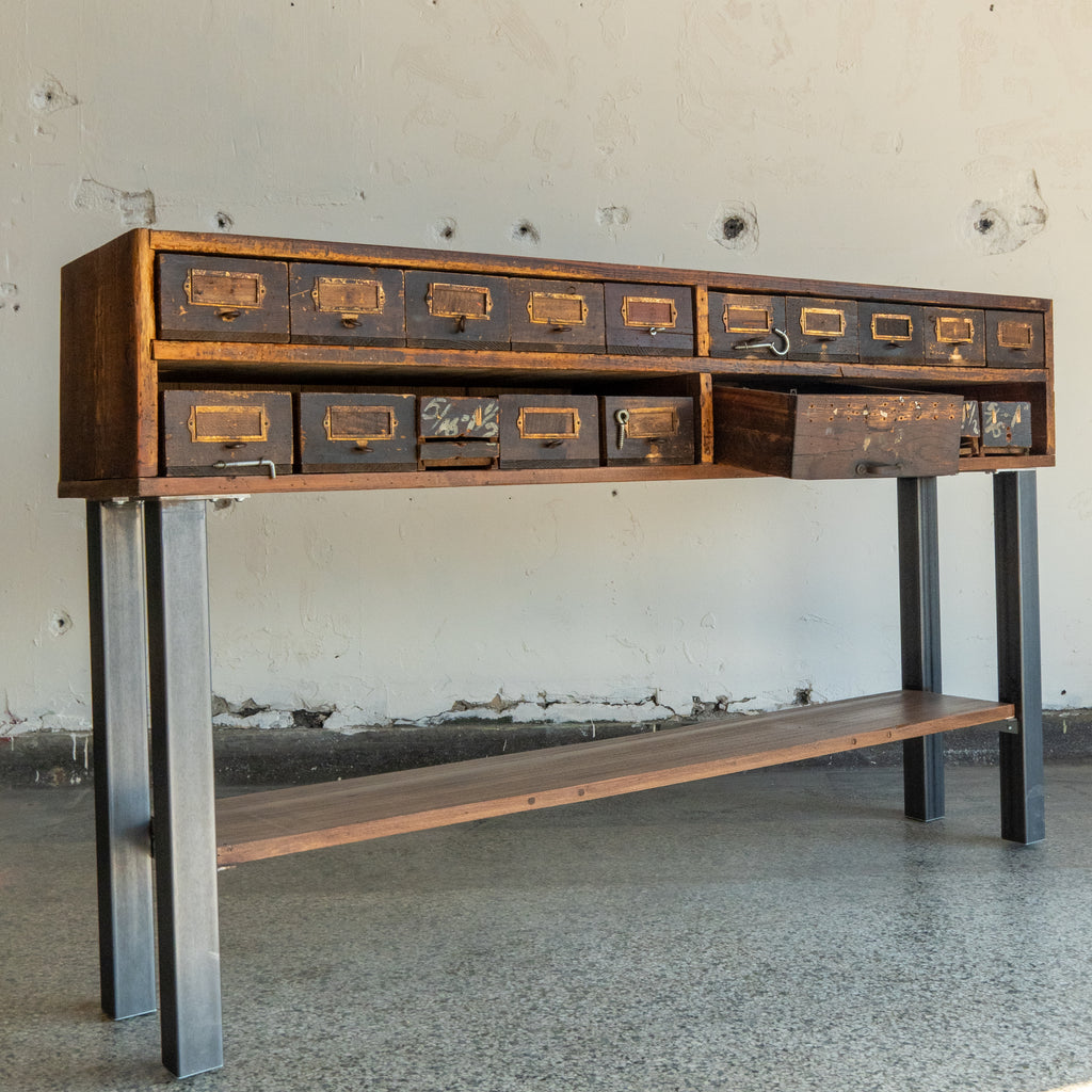 Detroit hardware co entry table full view reclaimed wood