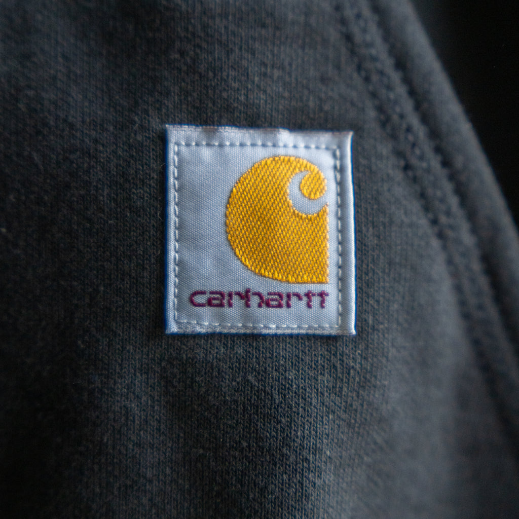 WT X Carhartt hoodie midnight Carhartt logo view