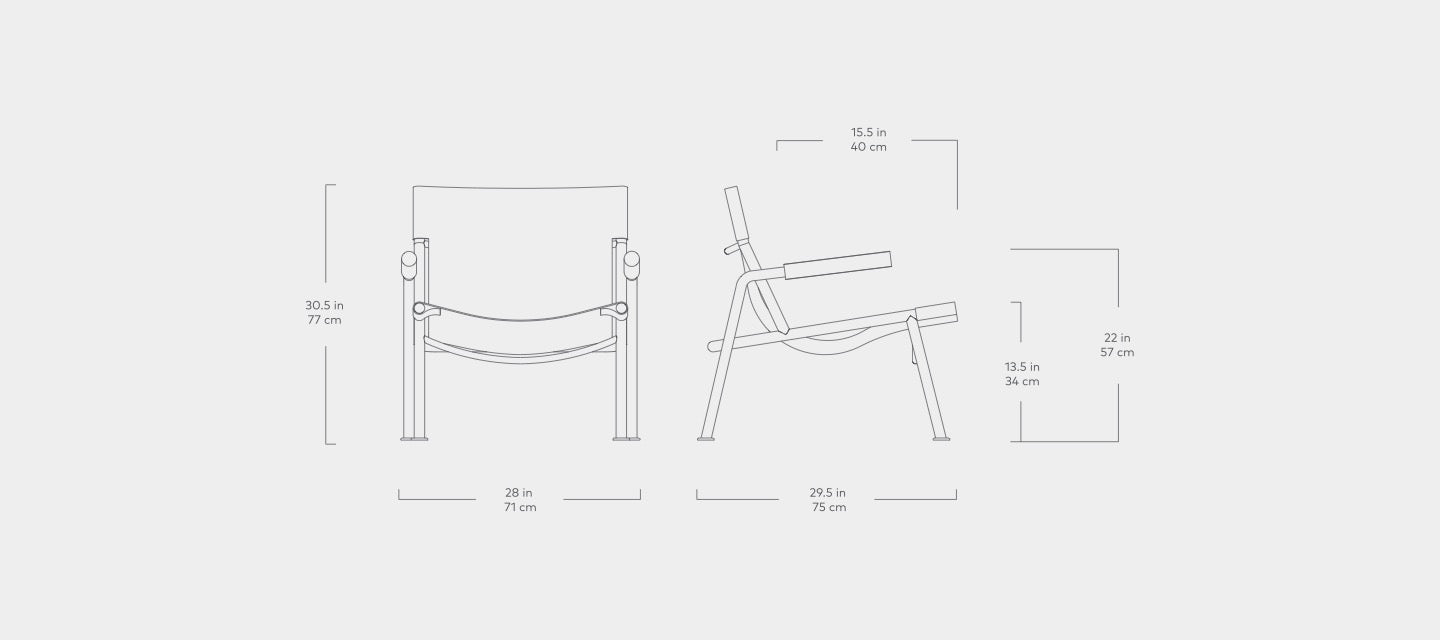 Wyatt sling chair sorrel Havana leather dimensions view