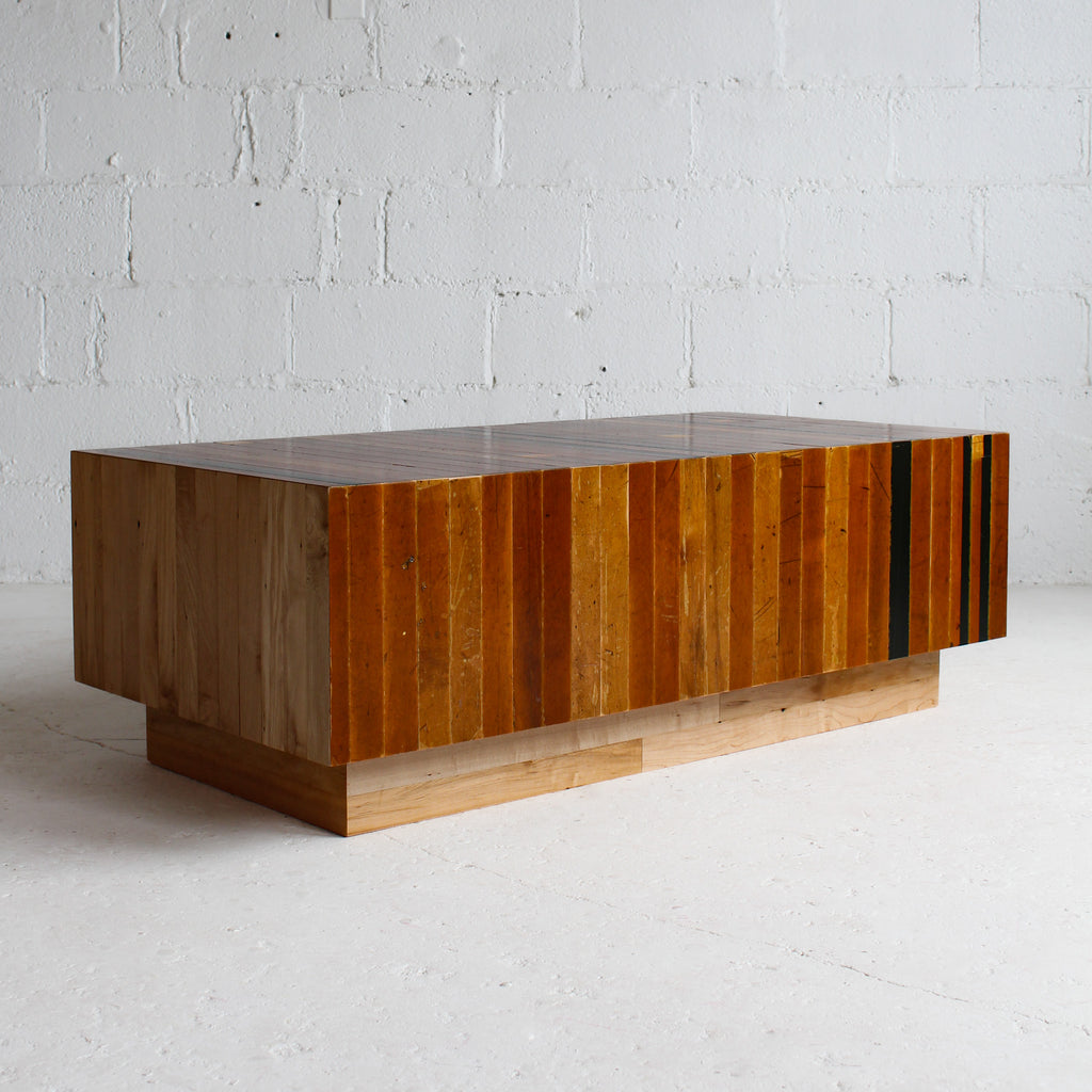 modern block coffee table full view reclaimed wood basketball flooring