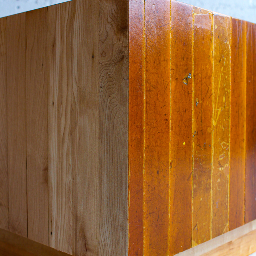 modern block coffee table 2 close up detail reclaimed wood basketball flooring