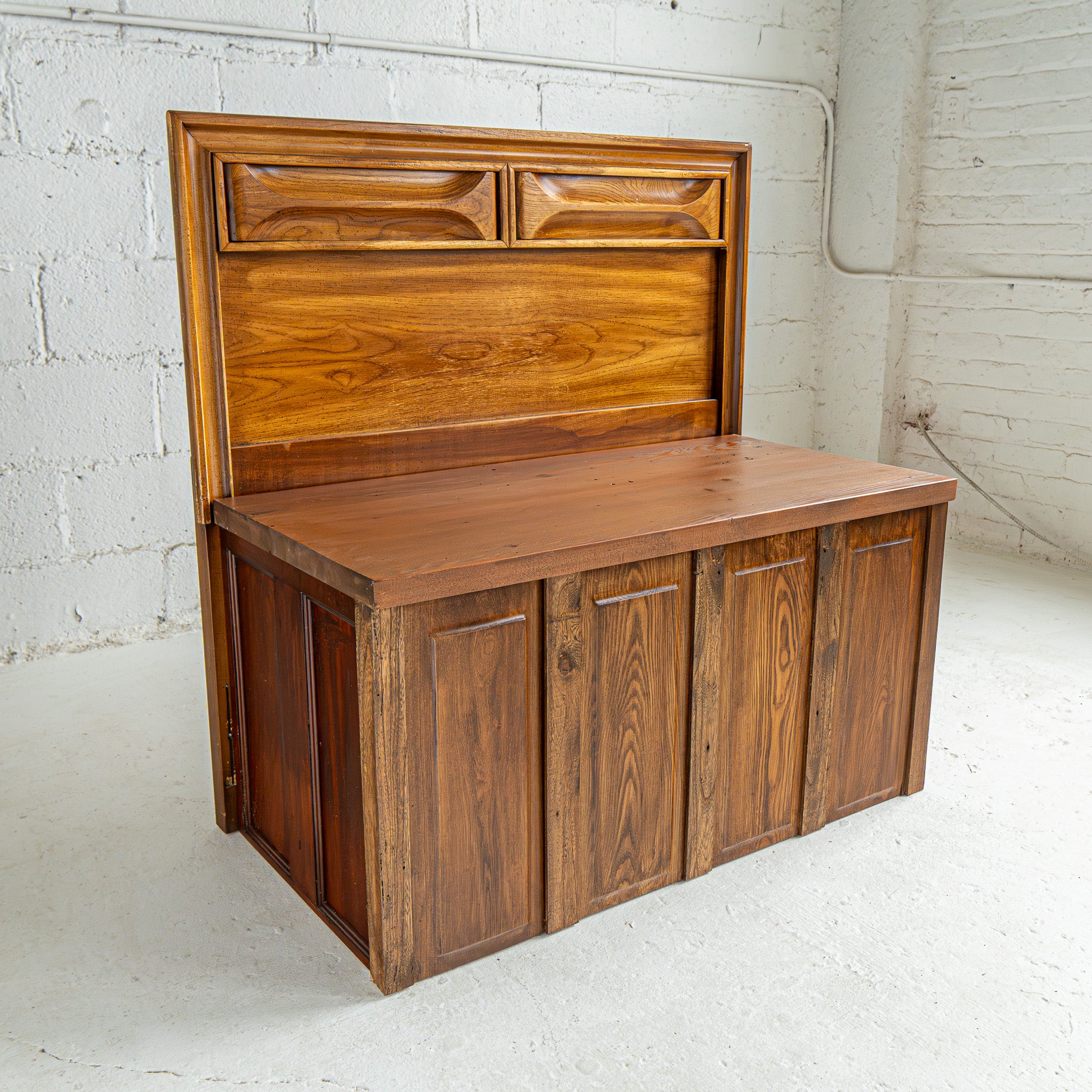 mcm headboard bench no 2 full view reclaimed wood