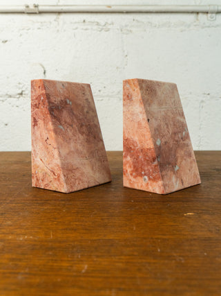 Vintage Italian Rose Marble Bookends