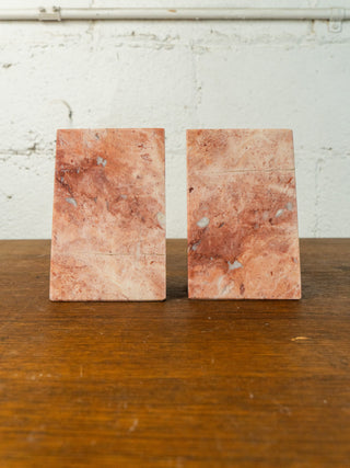 Vintage Italian Rose Marble Bookends
