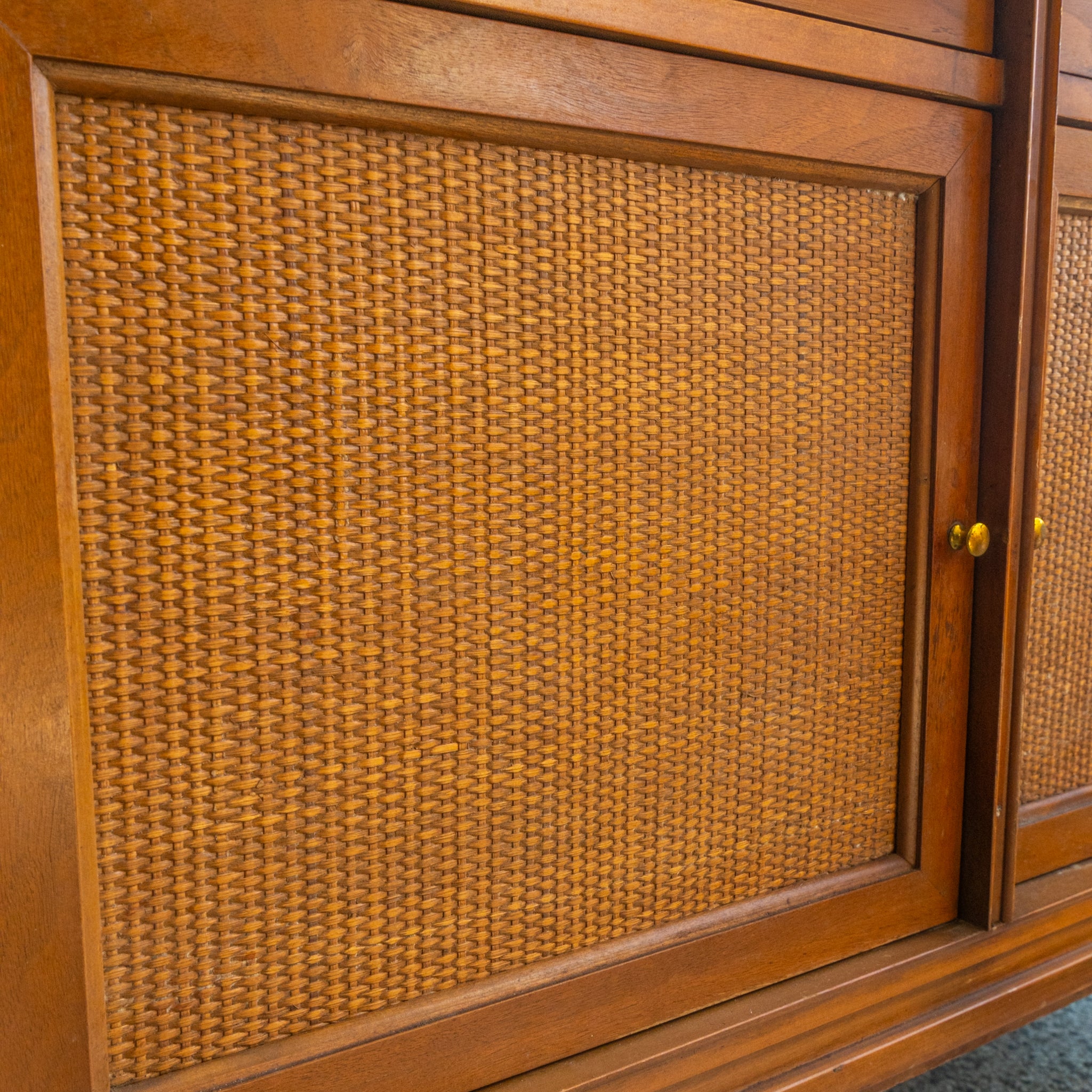 mid century buffet caning detail view