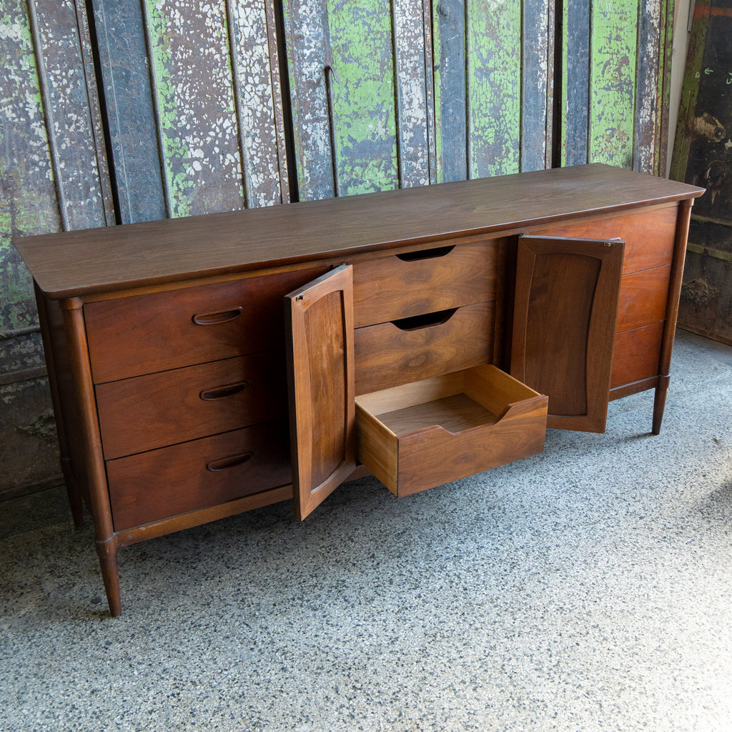 mid modern credenza interior drawers view