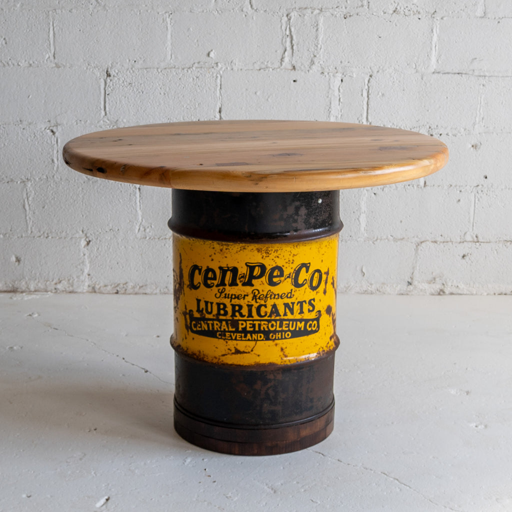 oil drums table full view pine top reclaimed wood