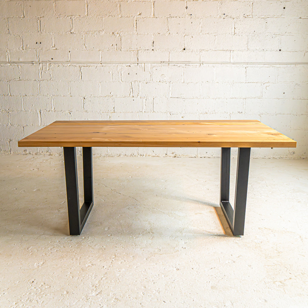 mixed hardwood dining table front view reclaimed wood
