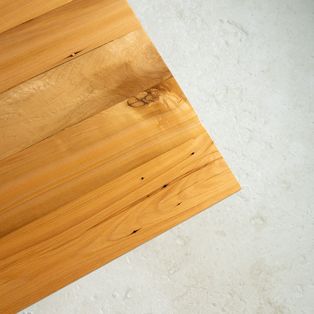 mixed hardwood dining table top view reclaimed wood
