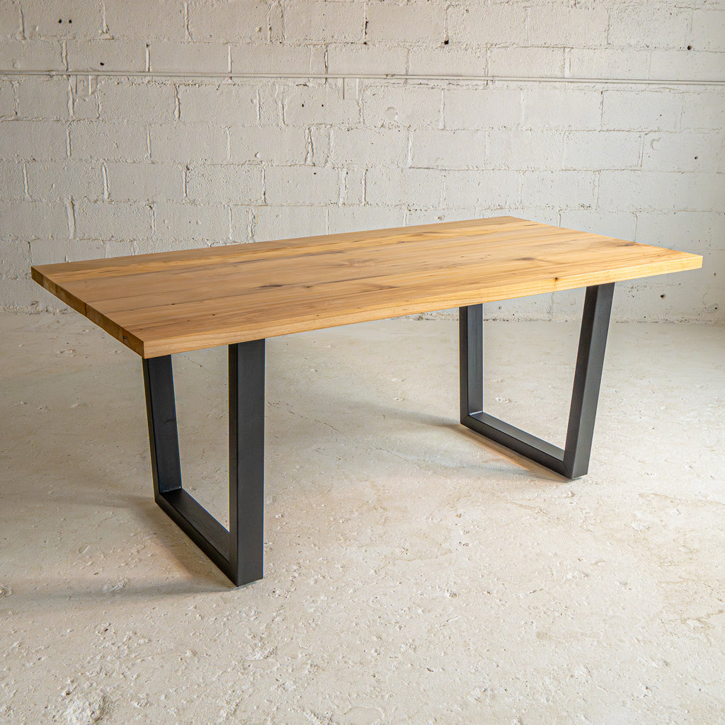 mixed hardwood dining table full view reclaimed wood