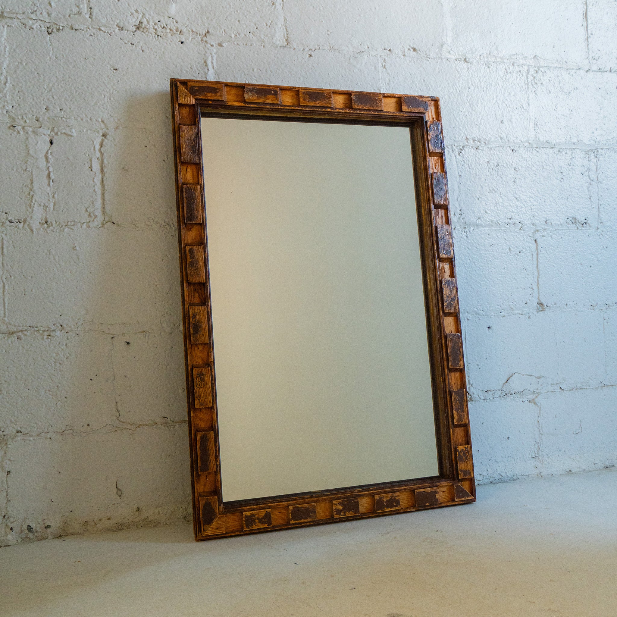 handrail mirror tabletop front view reclaimed wood