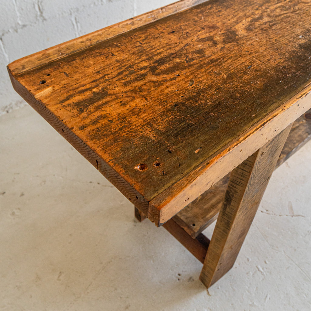 oak sofa table detail view top reclaimed wood