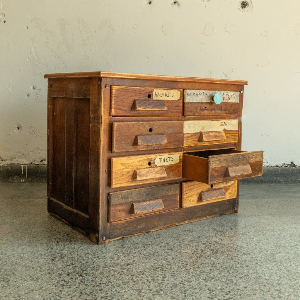 Vintage oak multi drawer cabinet 3/4 view reclaimed wood
