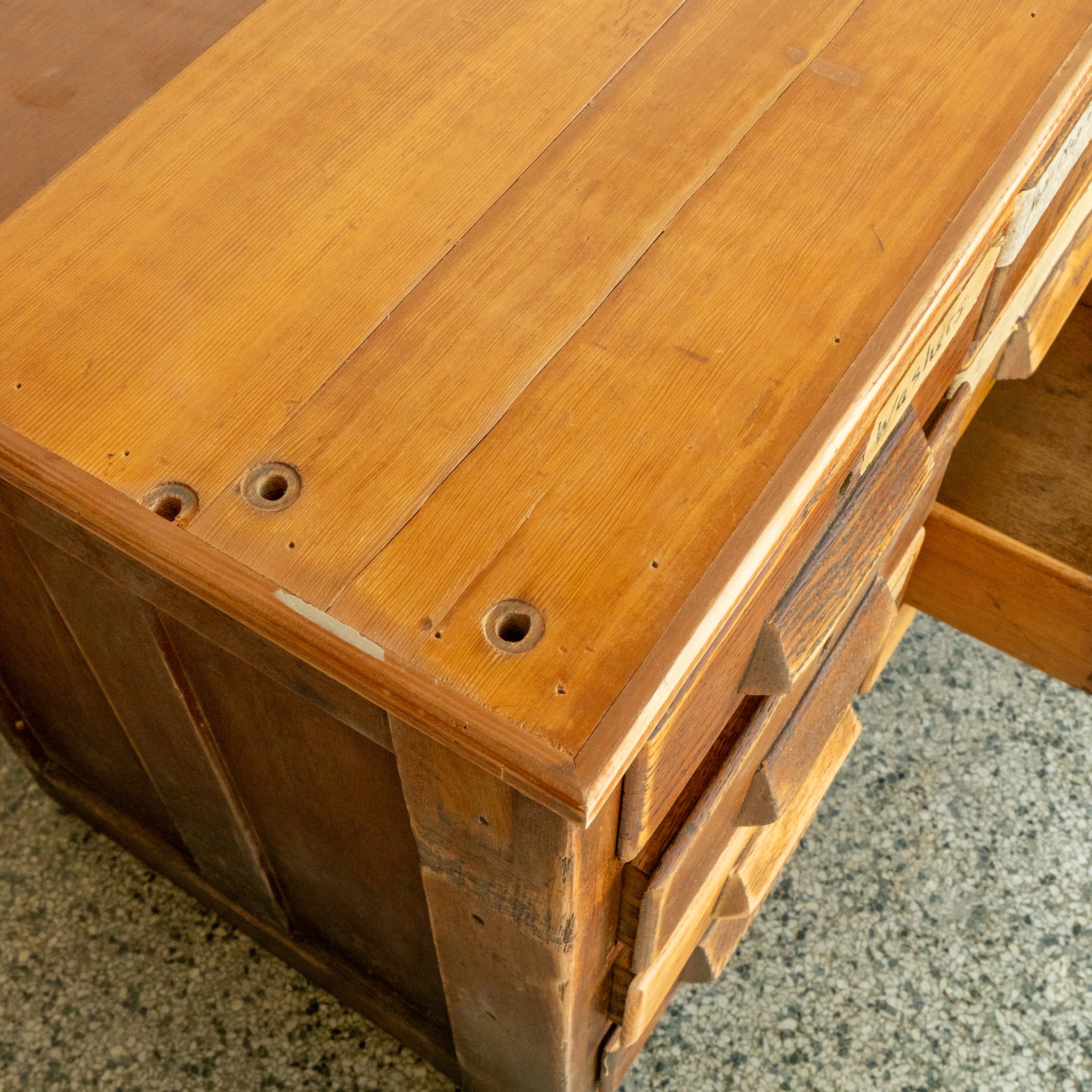 Vintage oak multi drawer cabinet Top view reclaimed wood