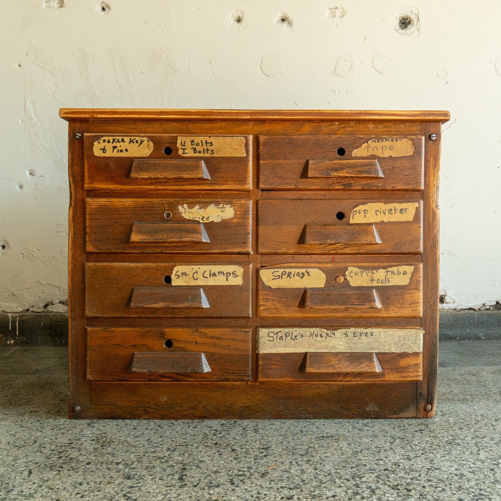 vintage oak multi drawer front view reclaimed wood