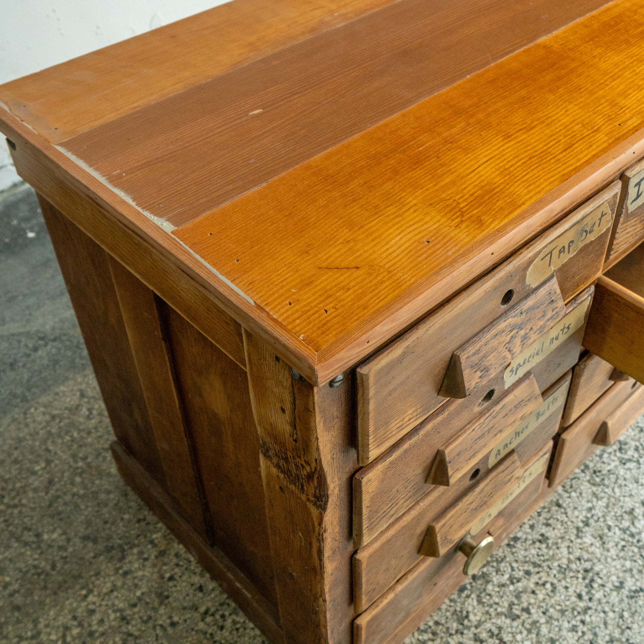 vintage oak multi drawer end table 4 top view reclaimed wood