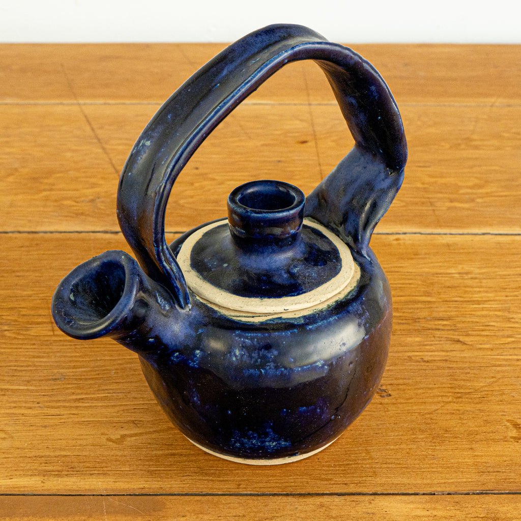 Ceramic tea pot blue full view