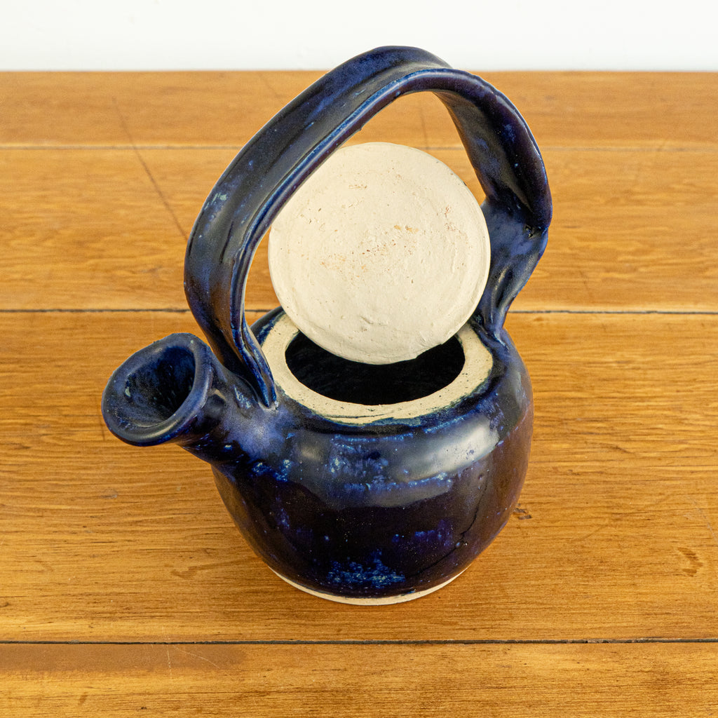 ceramic tea pot blue front view