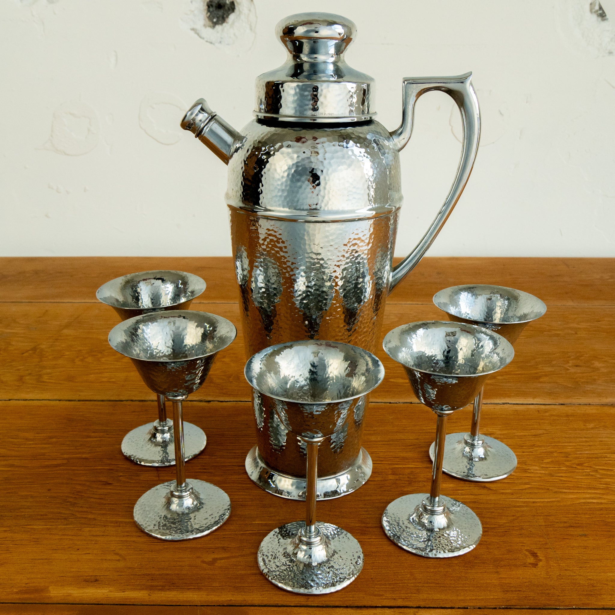 Vintage cocktail shaker set hammered silver full set