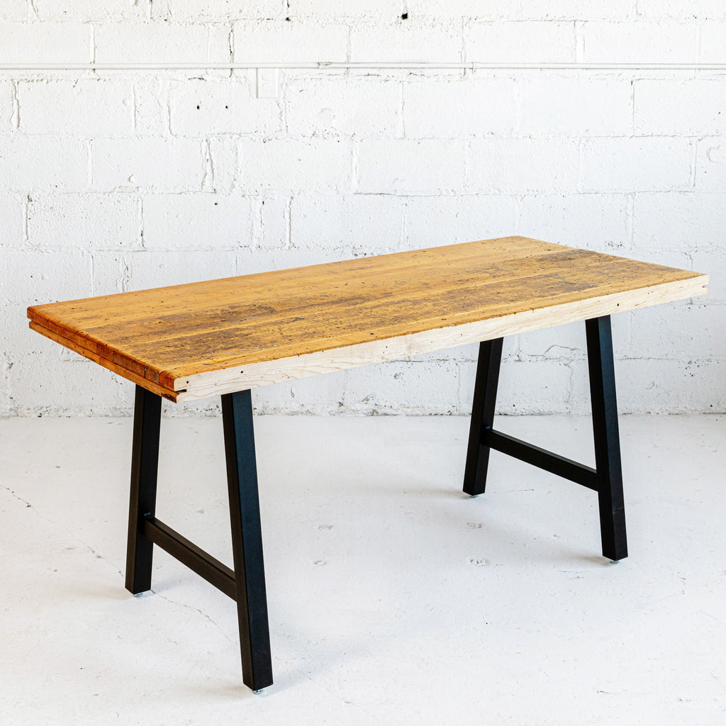 industrial butcher block dining table full view reclaimed wood